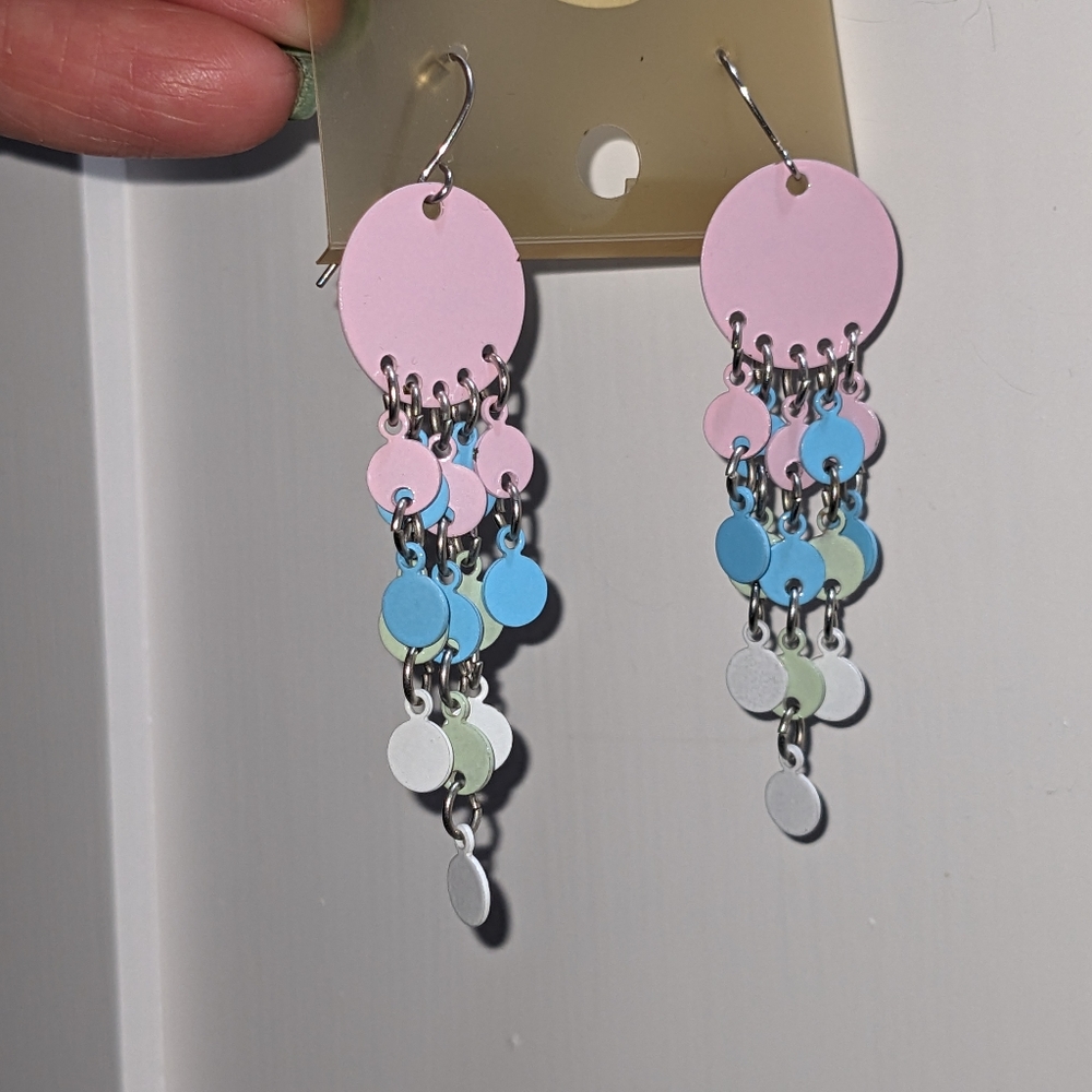 Gender Reveal party earrings maternity Waterfall dangle pink blue hook